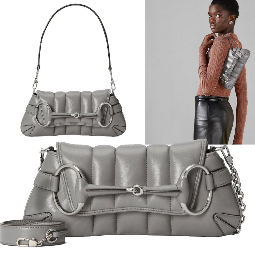 GUCCI BAG 764339 HORSEBIT CHAIN STRAP SHOULDER SMALL QUILTED LEATHER
